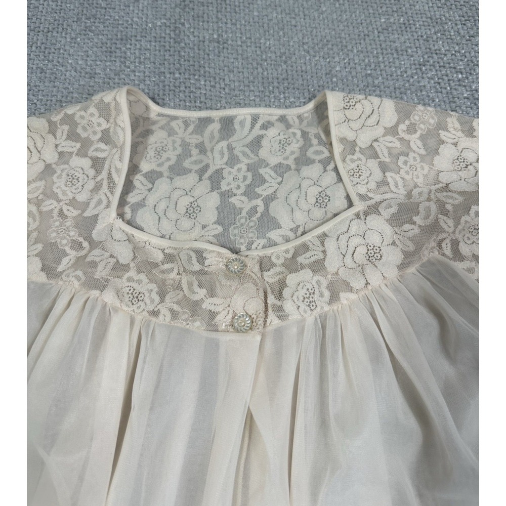 Vintage Lorraine Robe Womens Medium Beige 50s 60s Pegnoir Lace Read - Picture 4 of 11